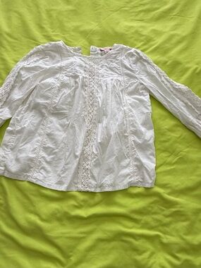 ruby & bloom White Lace-Trim Girls' Long-Sleeve Blouse